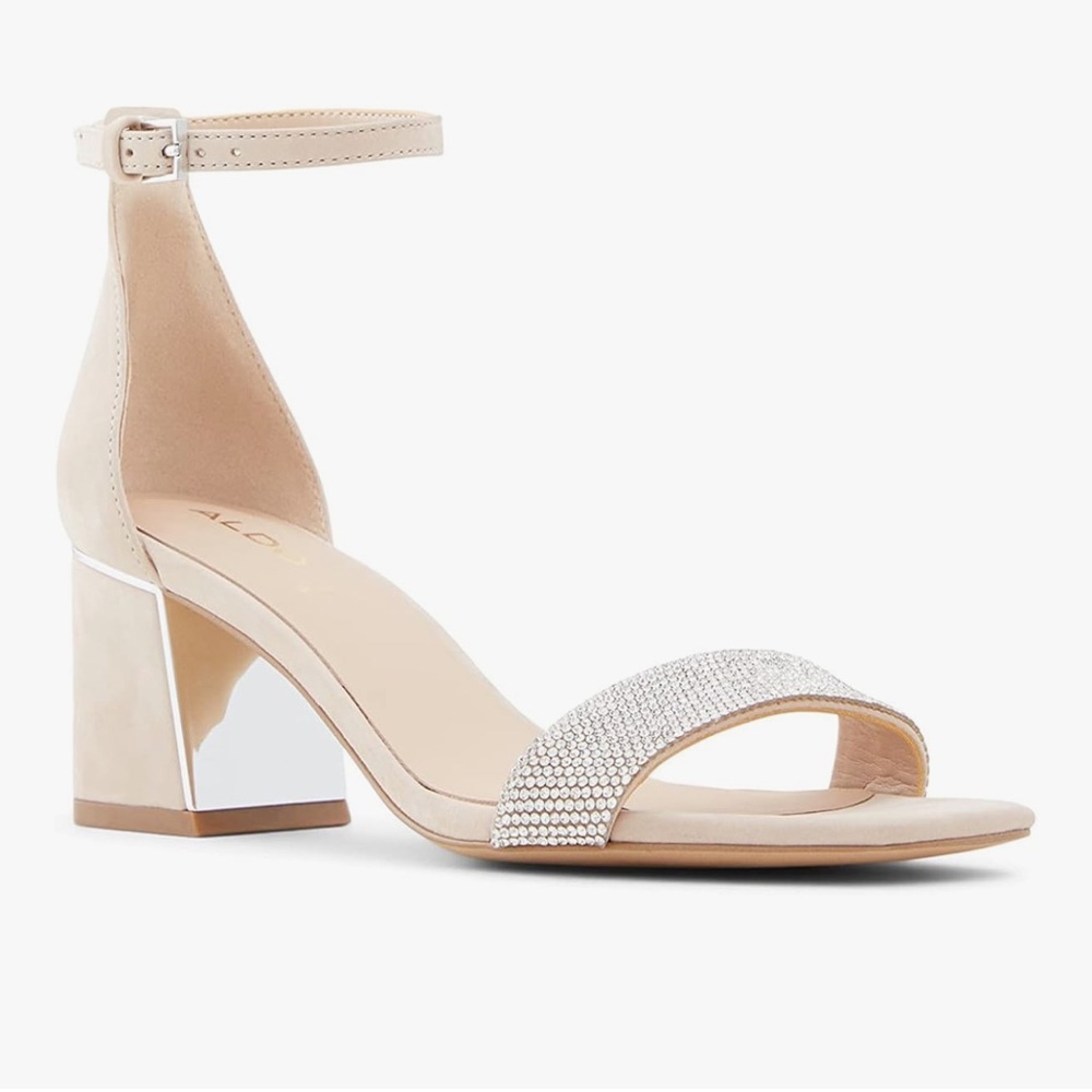 ALDO Kedeaviel mid block heeled embellished sandals in bone leather